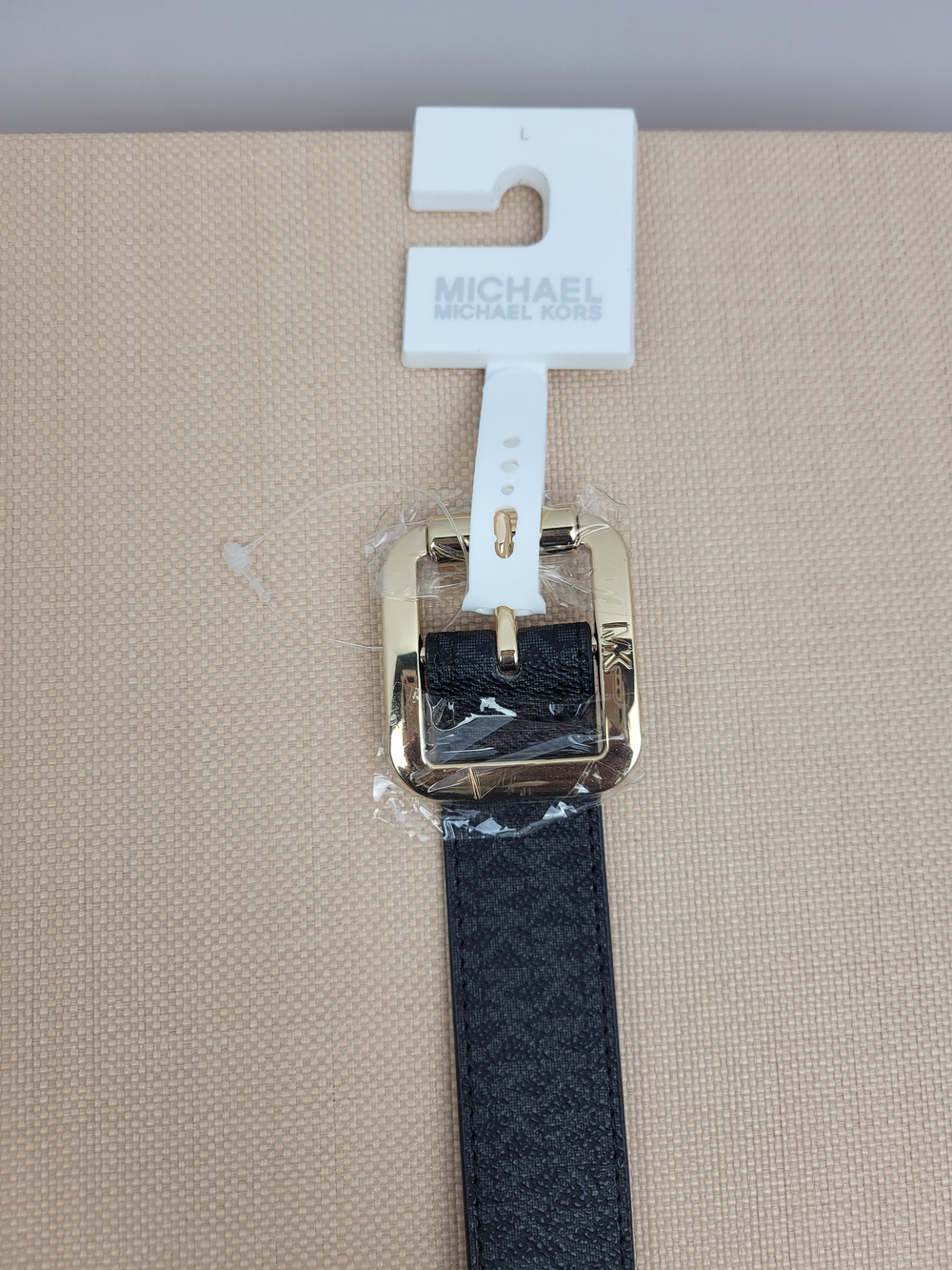 Michael Kors Black Saffiano Belt with Gold Square Buckle
